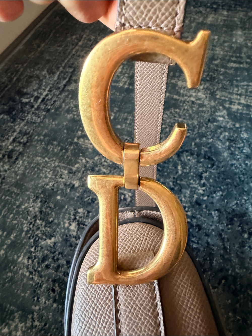 Christian Dior Taupe Classic Saddle Bag in Grained Leather with Gold Hardware - Picture 7 of 17